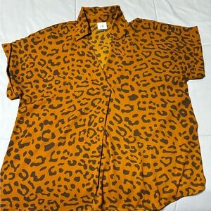 CAbi Women's Orange Leopard Print Blouse